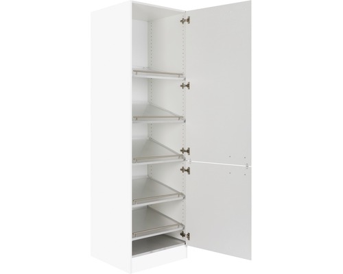 Hochschrank zur Schuhaufbewahrung Optifit Salo Breite 60 cm HWSA HS606-7 weiss Weisser Hochschrank mit offenen Regalen und Tür