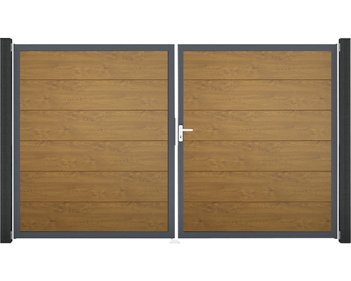 Portillon double GroJa BasicLine à droite prémonté sans poteaux cadre anthracite 300 x 180 cm Golden Oak