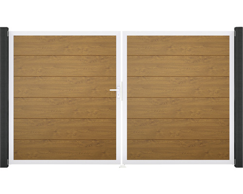 Portail double GroJa BasicLine gauche cadre aluminium 300 x 180 cm Golden Oak