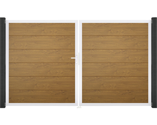 Portillon double GroJa BasicLine à gauche prémonté sans poteaux cadre aluminium 300 x 180 cm Golden Oak