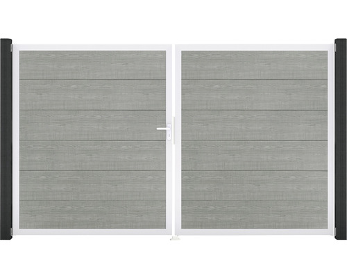 Portillon double GroJa BasicLine à gauche prémonté sans poteaux cadre aluminium 300 x 180 cm Grey Ash Cut