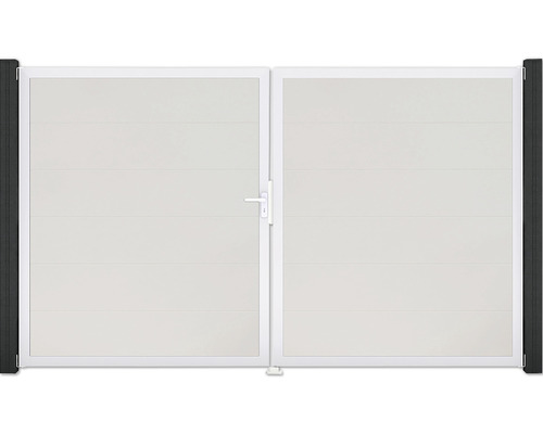 Portillon double GroJa BasicLine à gauche prémonté sans poteaux cadre aluminium 300 x 180 cm blanc