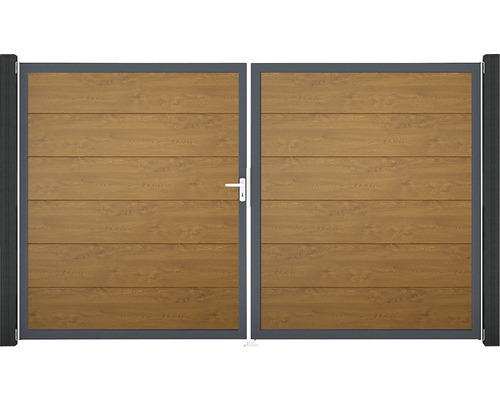 Portail double GroJa BasicLine gauche cadre anthracite 300 x 180 cm Golden Oak
