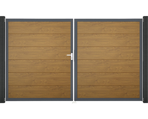 Portillon double GroJa BasicLine à gauche prémonté sans poteaux cadre anthracite 300 x 180 cm Golden Oak