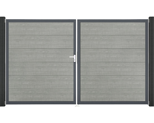 Portillon double GroJa BasicLine à gauche prémonté sans poteaux cadre anthracite 300 x 180 cm Grey Ash Cut