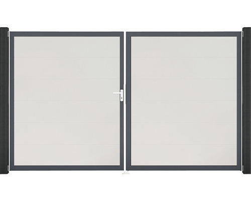 Portillon double GroJa BasicLine à gauche prémonté sans poteaux cadre anthracite 300 x 180 cm blanc