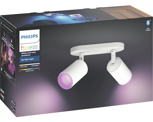 Philips hue LED Deckenspot HOME 2er by - H hornbach lm mm 195 Kompatibel 2x350 Color Spot warmweiss-tageslichtweiss weiss SMART - 2x6,5W mit & RGB-Farbwechsler Ambiance Fugato White dimmbar HORNBACH