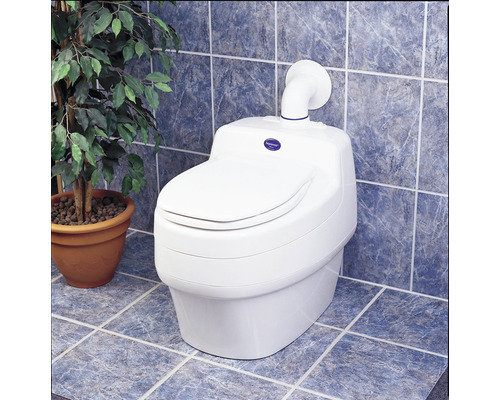 Toilettes à séparateur SEPARETT Villa Extend pour bac collecteur sous le sol blanc brillant H-9020 Villa 1191-01 Toilettes sèches dans une salle de bains avec une plante en pot