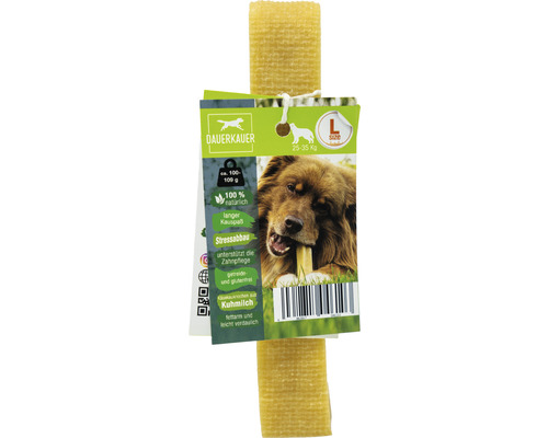 Friandises pour chiens DAUERKAUER Dauerkauer L à base de lait 1 pièce env. 100 g, hygiène dentaire, diminution du stress pour les chiens de 25 à 30 kg friandises à mâcher, fromage en forme d'os à mâcher