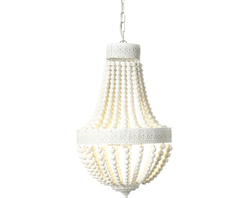 Suspension blanche à perles de bois avec chaîne
