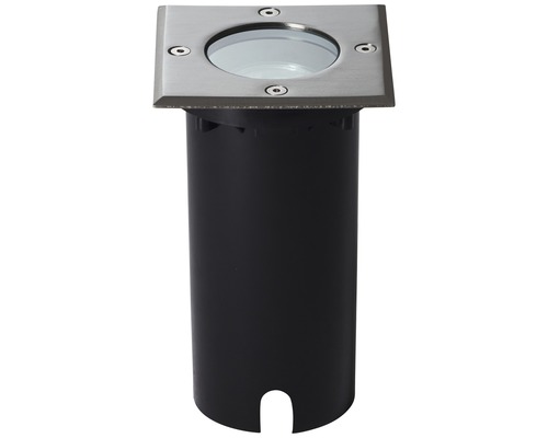 Spot encastrable au sol avec cadre carré en acier inoxydable et boîtier cylindrique