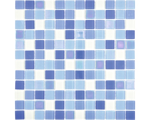 Glasmosaik Quadrat Crystal Mix blau light blue fluoreszierend