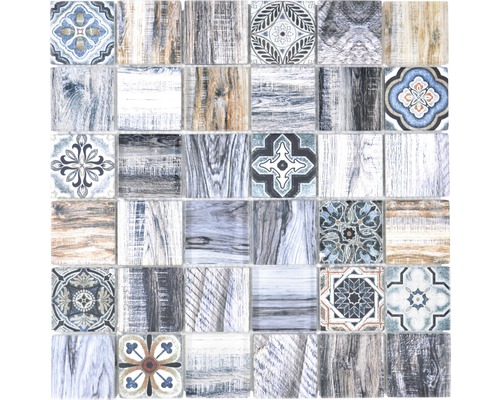 Mosaïque en verre Quadrat Crystal mélange de bleu Carreau de mosaïque avec différents motifs et aspect bois