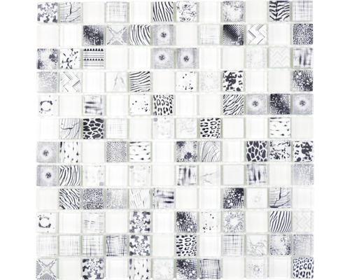 Mosaïque en verre Quadrat Crystal mélange superwhite Mosaïque avec motifs animaliers