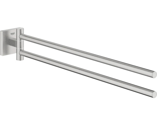 Barre porte-serviettes Grohe Quickfix Start Cube pivotant supersteel mat 40976DC0 Porte-serviettes double pour montage mural