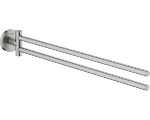 Barre porte-serviettes Grohe Quickfix Start pivotant supersteel mat 41183DC0 Porte-serviettes double en métal pour montage mural