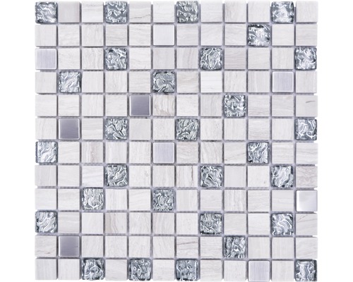 Mosaïque en pierre naturelle Quadrat cristal/pierre/acier wood white