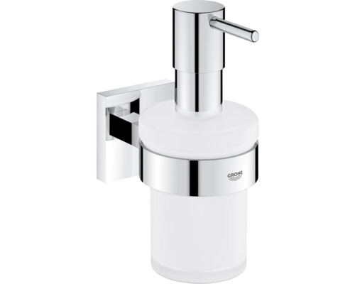 Distributeur de savon Grohe Quickfix Start Cube chrome brillant Distributeur de savon mural Grohe avec récipient en verre