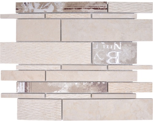 Keramikmosaik Marmor/Keramik Verbund beige/color Mosaikfliese in Beige mit unterschiedlichen Texturen