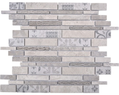 Keramikmosaik Marmor/Keramik Verbund mix grau Mosaikfliese in Steinoptik mit floralen Mustern