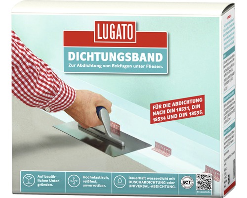 Bande d'étanchéité Lugato 50 m x 200 x 0,4 mm Ruban d''étanchéité Lugato pour l''étanchéité des joints d''angle sous les carreaux dans l''emballage