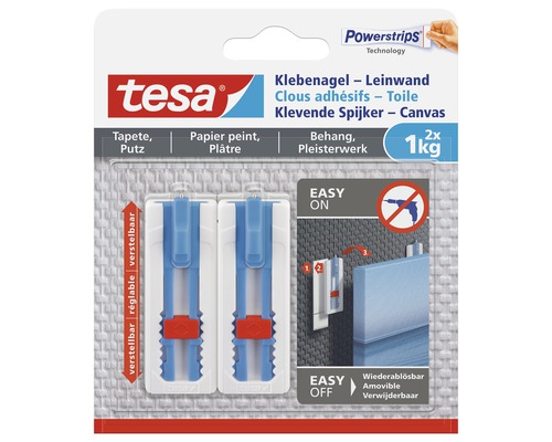Clou adhésif Tesa pour toiles, deux pièces pour suspendre des objets jusqu''à un kilogramme