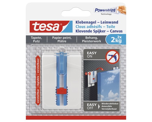 Clou adhésif Tesa pour toiles, adapté aux papiers peints, enduits, papiers et plâtres, avec une capacité de charge de 2 kilogrammes