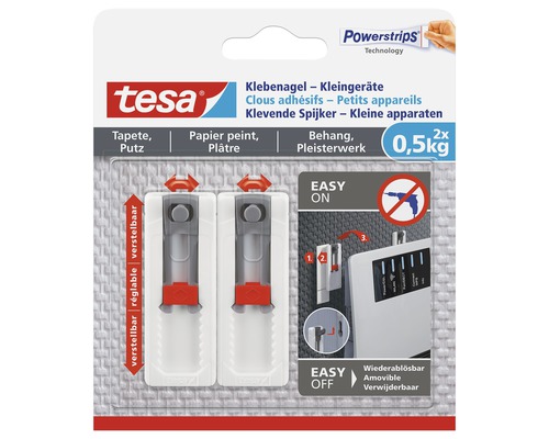 Tesa Klebenägel für Kleingeräte mit Powerstrips Technologie, geeignet für Tapeten und Putz