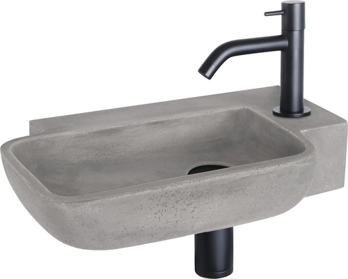 Handwaschbecken - Set inkl. Standventil schwarz REBA Beton mit Beschichtung grau 36x19 cm
