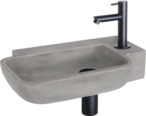 Lave-mains - Ensemble comprenant robinet de lave-mains noir REBA béton avec revêtement gris 36x19 cm