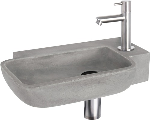 Lave-mains - Ensemble comprenant robinet de lave-mains chromé REBA béton avec revêtement gris 36x19 cm