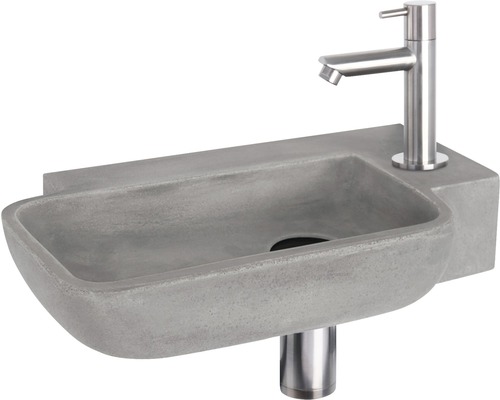 Handwaschbecken - Set inkl. Standventil chrom REBA Beton mit Beschichtung grau 36x19 cm