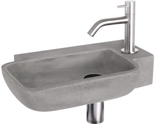 Lave-mains - Ensemble comprenant robinet de lave-mains chromé REBA béton avec revêtement gris 36x19 cm