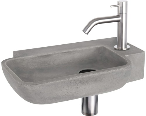 Handwaschbecken - Set inkl. Standventil chrom REBA Beton mit Beschichtung grau 36x19 cm