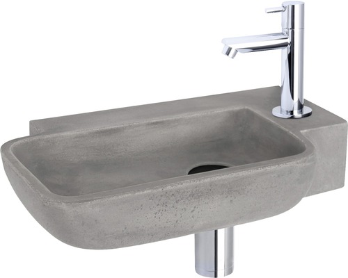 Handwaschbecken - Set inkl. Standventil chrom REBA Beton mit Beschichtung grau 36x19 cm