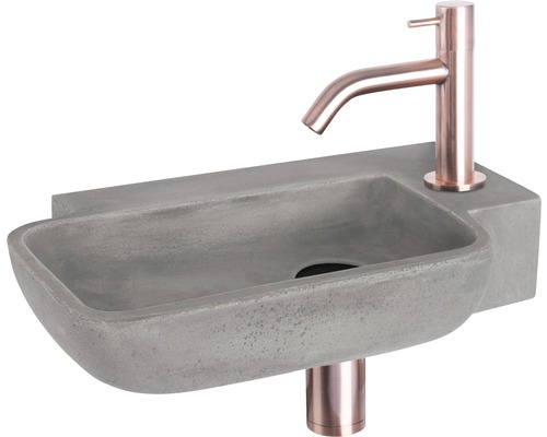 Handwaschbecken - Set inkl. Standventil REBA Beton mit Beschichtung grau 36x19 cm