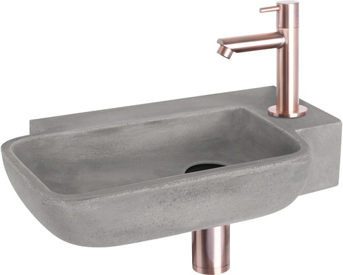 Handwaschbecken - Set inkl. Standventil kupferrot REBA Beton mit Beschichtung grau 36x19 cm