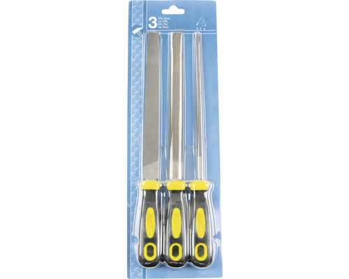 Trois limes avec manche dans un emballage