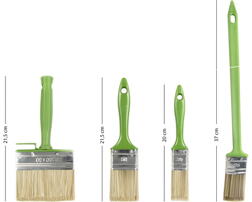 Pinselset mit Flachpinsel, Flächenstreicher und Heizkörperpinsel in verschiedenen Größen
