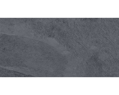 FLAIRSTONE Feinsteinzeug Terrassenplatte Valley antracite rektifizierte Kante 120 x 60 x 2 cm Nahaufnahme einer grauen Schieferfliese mit strukturierter Oberfläche