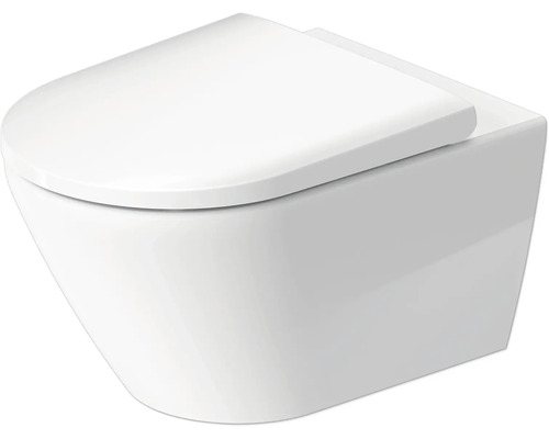 WC suspendu DURAVIT D-Neo cuvette à fond creux bride de rinçage ouverte à économie d'eau blanc brillant avec abattant 45770900A1