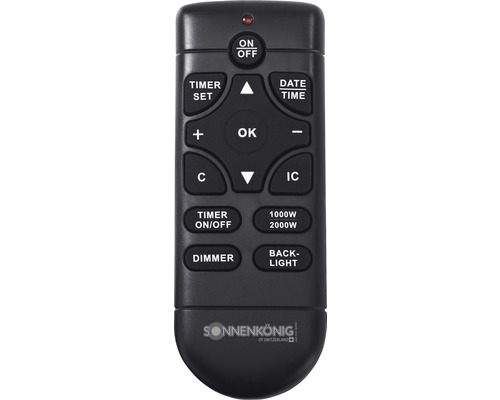 Schwarze Sonnenkönig Fernbedienung mit verschiedenen Tasten zur Steuerung von Funktionen