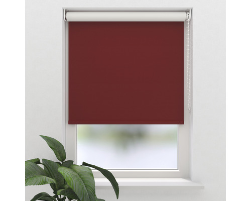 Bordeauxfarbenes Rollo am Fenster