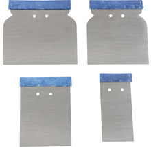 Quatre spatules à plâtrer métalliques différentes avec manche