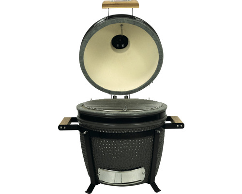 Keramikgrill mit geöffnetem Deckel für den Aussenbereich