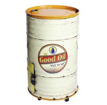 Tonne à huile décorative en métal avec roulettes
