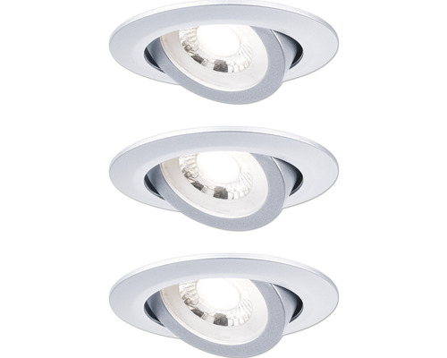 Ensemble d'éclairages à encastrer LED Paulmann à intensité lumineuse variable à 3 niveaux 3x6 W 550 lm 3000 K blanc chaud Ø 82 mm pivotant chrome mat 3 pces 230 V