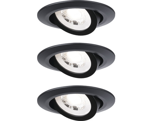 Ensembles d'éclairages à encastrer LED Paulmann à intensité lumineuse variable à 3 niveaux 3x6W 3000 K blanc chaud Ø 82 mm pivotant noir 230V 3 pièces