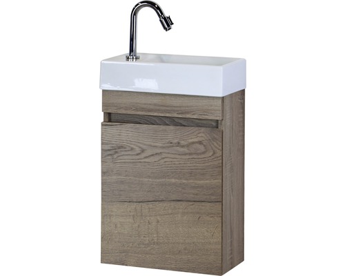 Lavabo pour invités avec meuble bas Sanox Maxim lxhxp 40x65x22 cm chêne tabac