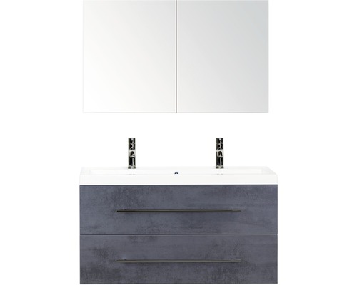 Badmöbel-Set Sanox Straight Frontfarbe beton anthrazit BxHxT 100 x 170 x 40 cm mit Mineralguss-Doppelwaschtisch und Spiegelschrank